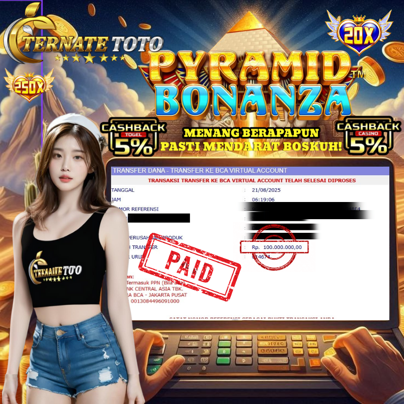 TERNATETOTO - MENANG PYRAMID BONANZA SLOT - Rp.100,000,000